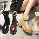 Winter Chunky Plush Women Ankle Boots Fashion Zippers Platform Flats Heel Ladies Keep Warm Short Boot