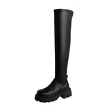 Celebrity Skin Face Thick Bottom Elastic Over The Knee Boots Autumn And Winter Square Head Long Women's