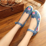 Breakj Not Include Shoe Box Single Shoes Full Size Inside Raised 5 Cm High Heels Embroidered Cloth Shoes Spring And Summer Women's