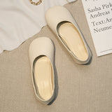 Grandma Shoes Women's Summer 2024 New Flat-Soled Shallow Single Shoes Retro Mango Head Bean Shoes Low-Heeled Leather