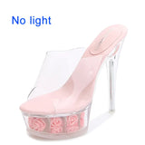 Women Catwalk Sexy Super High Heels Luminous Stiletto Platform Sandals Transparent Model Crystal Wedding Shoes