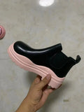 Shoes for Women 2023 Autumn Winter Square Heel Round Toe Chelsea Boots PU Slip-On Mixed Colors Gothic Shoes Botas
