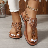 Large-Size Flat-Soled Sandals Handmade Flower Beach Sandals Temperament Classic Leisure Sandal