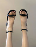 Sandals Woman Summer With Square Toe Thick Heels Pink High Heels Temperament Socialite 2024 New