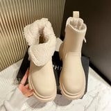 New Winter Fur Women Ankle Boots Fashion Square Toe Side Zippers Ladies Warm Plush Short Boots Thick Sole Flats Heel
