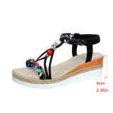 Breakj And Summer New Round Head Flat Bottom Heel Sandals Women Weaving Beads Toe Bohemian Thick-Soled Beach