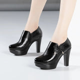 Head, Thick Heels, Deep Mouth Single Shoes Women 2023 Autumn And Winter Thick-Soled Waterproof Platform Plush Thickened Models Catwalk High Heels