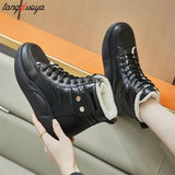 Winter Leather Snow Boots for Women 2024 New Plus Velvet Thick Bottom Shoe Waterproof Platform sneaker Woman