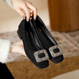 Low Heel Shoes Female 2024 New Shallow Saliva Drill Buckle Not Tired Thick Heel Shoes Spring Square Head Grandma