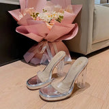 Breakj Crystal And Cool Slippers Summer New Stingy Feel Thick-Bottomed Waterproof Transparent With High-Heeled