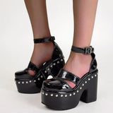 Rivit Patent Buckle Platform High Heel women's Pumps Solid Trendy Mature Luxury Design Party Summer Women