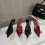 Breakj Patent Leather Tip Tips High Heels 2025 Summer New Bow Trim Heels Back Empty Women's