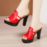 Fishmouth Slippers Women's Summer 2023 New Style High-Heeled Flip-Flops Large Size Muffin Thick-Soled Water Drill
