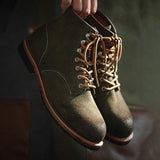 Men Chelsea Boots Winter Retro Cow Suede Tooling Boots Three-colour Flat Short Desert shoelac Boots Motorcycle Ankle