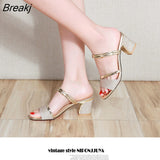 Summer Women Flat Sandals Shoes Women Square Heel Sandalias Buckle Sandals High Heels Strap Sandals Block Heel