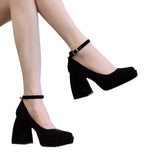 Breakj Platform High Heels French Small Fragrant Wind Mary Jane Shoes Square Head Thick Heel Single Shoes Female Spring And Autumn