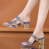 Rhinestone High Heel Slippers for Women Open Toe Shiny Crystal Luxury Sandals Woman Summer 2023 Bohemia Beach Flip