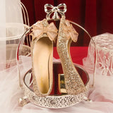 Butterfly-knot Flat Wedding Shoes Slip Shoes Women Shiny Gold Silver Bridal Shoes Beaded Flat Heels Med