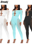 Hollow Out Jumpsuits Women 2023 New Off Shoulder Sexy Hole Skinny Elastic Club Streetwear Solid Rompers Female