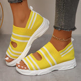 Stripe Knitted Wedge Sandals Women 2024 Cover Heels Platform Sandles Woman Plus Size Summer Thick Sole Beach