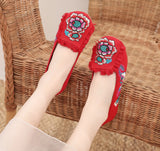 Breakj Embroidered Single Shoes Cloth Shoes Oxford Soft Sole Walk Casual Dance Shoes Square Dance