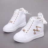 Heightened Women's Shoes 2024 Spring New Leisure High-Upper Shoes, All-Purpose Sports Shoes, Lightweight And Thin Single Shoes,