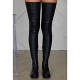 Women's Thigh High Boots Round Toe Block Heel Stretch Over The Knee High Boots Lady's Boots Platform Chunky Sexy