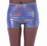 Summer Women Sexy Shorts Elastic Waist Bright Silver Gold Club Shorts Polyester Female Celebrity
