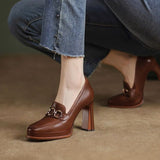 Heels Women's Thick Heel Waterproof Platform Spring 2024 New British Vintage Casual Midmouth Square Head Single