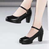 Cowhide Catwalk High Heels Women's Anti-Skid Thick Heel Waterproof Platform Cheongsam Models Soft Leather Work Shoes Women's