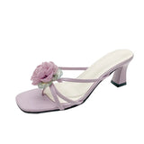 Women Flower Slippers High Heels Dress Sandals Shoes Summer New 2024 Fashion Beach Flip Flops Walking Pumps Outdoor