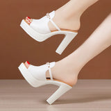 Fishmouth Slippers Women's Summer 2023 New Style High-Heeled Flip-Flops Large Size Muffin Thick-Soled Water Drill