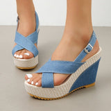 Breakj Summer Platform Platform Sandals Denim Cross Buckle Beach
