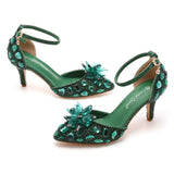 Breakj Cm Large-Size Sandals Fine Heel Head Crystal Glass High Heel Sandals Champagne Gold Banquet Dinner Women's
