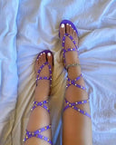 2023 New Flat Strap Rivet Sandals Large Size Toe Sandals Women's Word Beach