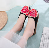 Breakj Summer New Embroidery Flowers Flat Bottom Fat Feet Wide Feet Embroidered Cloth Shoes Wear Female Cloth