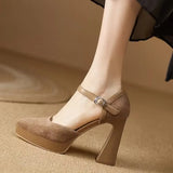 Breakj Temperament Thick With Frosted Soft Leather High Heels Female 2023 Spring Waterproof Platform Thick Bottom Tip A Word With Shallow Mouth Single