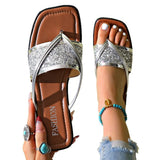 2025 New One-Word Flat-Bottom Slippers Women's Fashion Woven Woven Sleek Casual