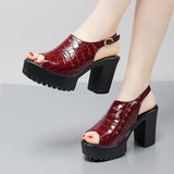Breakj Mouth Patent Leather Crocodile High Heel Sandals Summer White Wedding Shoes Waterproof Table Thick Cheongsam Walking Shoes Coarse Heel Women's
