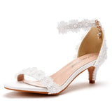 Breakj Cm Lace Flower Wedding Shoes Shallow Mouth With Sandals Fine Heel Size Sandals Bride Bride Bridesmaid