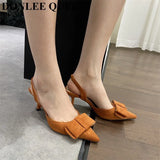 Women Sandals Sweet Bow Knot High Heel Slingback Sandal For Women Elegant Pointed Toe Mule 2023 Spring Luxury Ladies