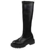 Breakj Knee Boots Women's Medium Boots And Velvet 2024 New Thick Bottom Small Martin High Knight
