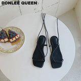 New Summer Sandals Women Flat Ankle Strap Gladiator Sandal Lace Up Casual Shoes Brand Sandals Vacation Flip Flops