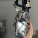 Women's New Korean Square Head With Thick Heel Buckle Hollow Silver Casual Simple Lady