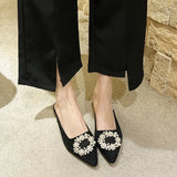 Breakj 2024 New Women's Shoes Korean Diamond Round Buckle Head Half Pointed Tip Low Heel Sandals Large