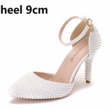 Breakj Cm White Pearl Tip-Pointed High-Heeled Sandals Fine Heel Size High Heeled Sandals Female Wedding Shoes
