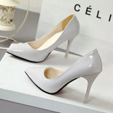 Shoes Pointed Toe Pumps Patent Leather Dress High Heels Boat Shoes Wedding Shoes Zapatos Mujer White Blue