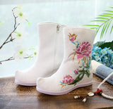 Breakj Boots Six Centimeters High Heel Ankle Boots Spring And Autumn Cloth Boots Women's Ankle Boots Embroidered Shoes Cloth Shoes Hanfu