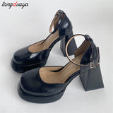 High Heels Women Summer Temperament Buckle Square Head Shallow Mouth Mary Jane Shoes Square Head Sandals Zapatos De