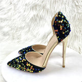 Blue Bling Sequins Women Sexy Extremely High Heels Pointed Toe Slip On Stiletto Chic Pumps Ladies Party Wedding